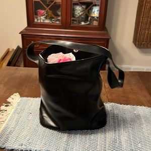 Longchamp black leather bucket bag